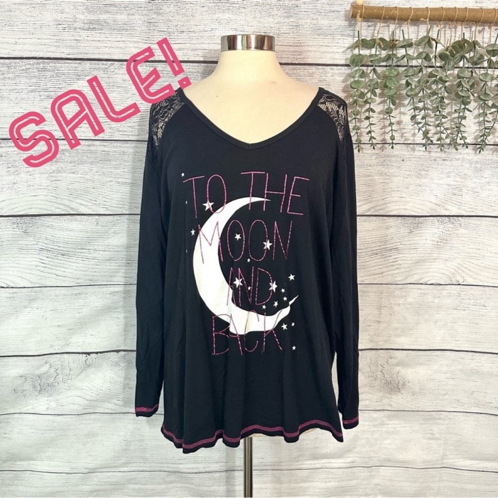 3/$22🩶 Torrid Long Sleeve Sleep Tee To The Moon & Back Lace Shoulder Plus Sz 3X - Picture 3 of 11